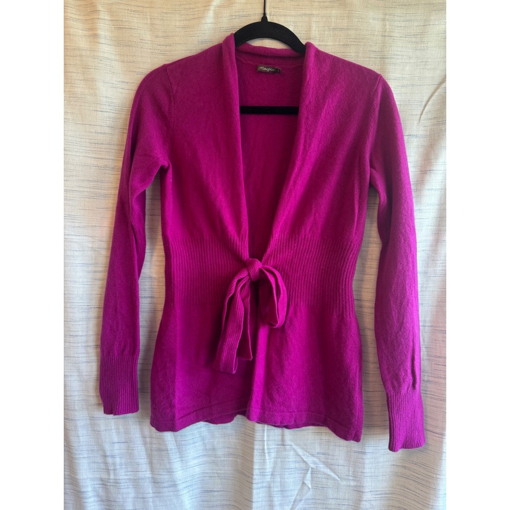 J. McLaughlin Magenta Pink Tie Waist Cardigan Sweater Small Ribbed Knit Shawl